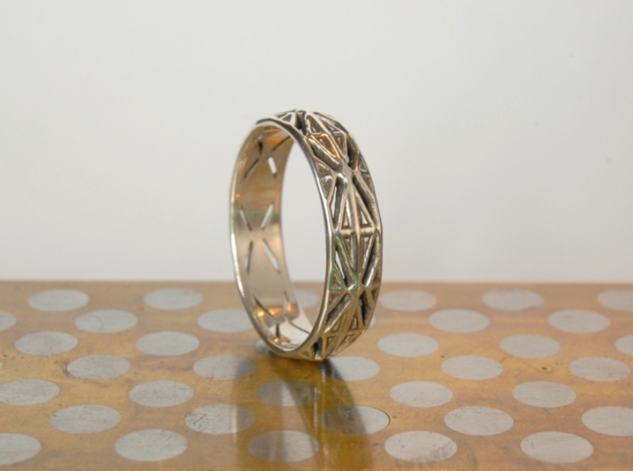 Cut Facets Ring Sz. 7 3d printed polished silver