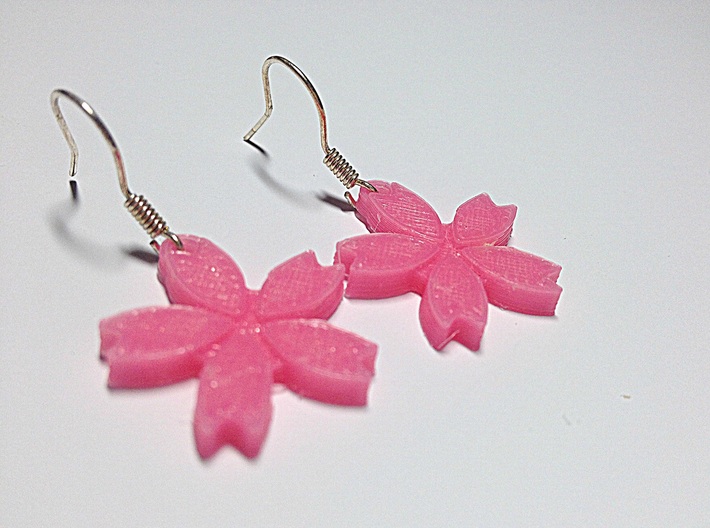 Sakura (Cherry Blossom) Flower Earrings 3d printed This is a real product shot.