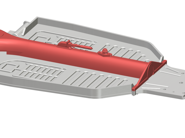 Tunnel piece for Scorcher Chassis V3 3d printed Shows Placement on Chassis V3