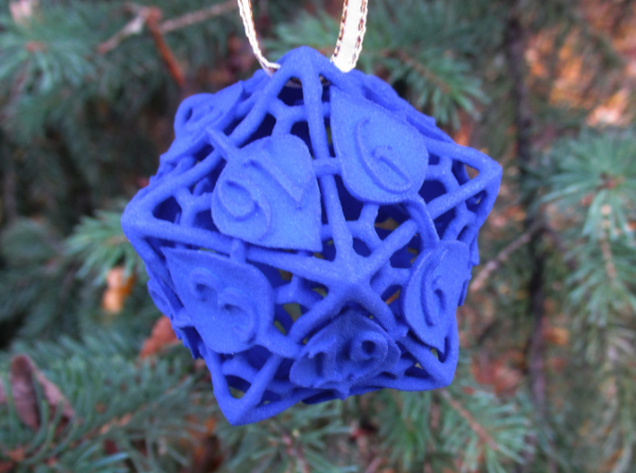 Botanical d20 Ornament 3d printed In Royal Blue Strong &amp; Flexible Polished