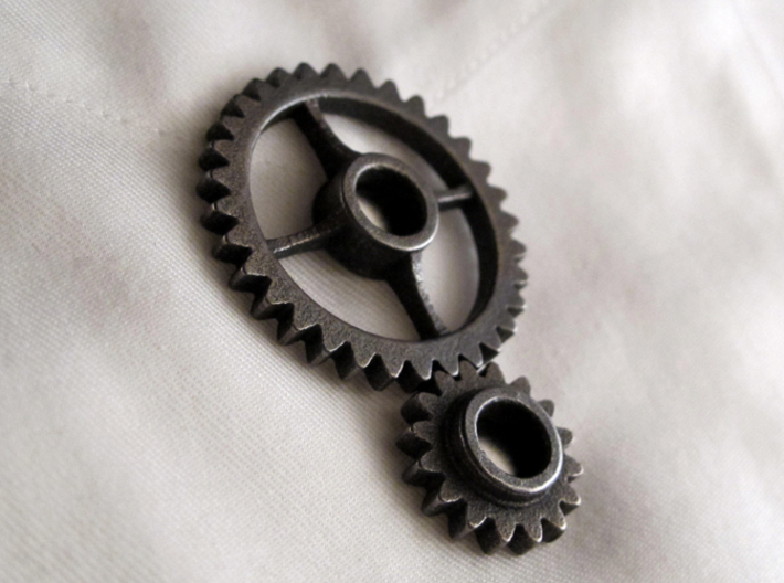 Semi-Formal Pocket Gear Train 3d printed Polished Grey Steel