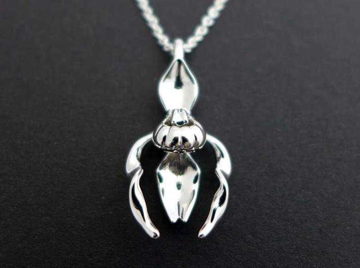 Lady's Slipper Orchid Pendant - Nature Jewelry 3d printed Lady's Slipper Orchid Pendant in polished silver