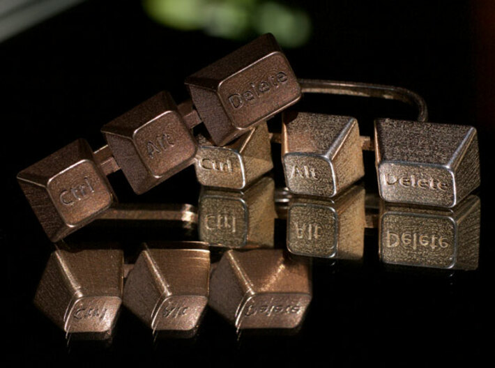  Ctrl+Alt+Del Statement Ring 3d printed Polished Bronze Steel and Stainless Steel