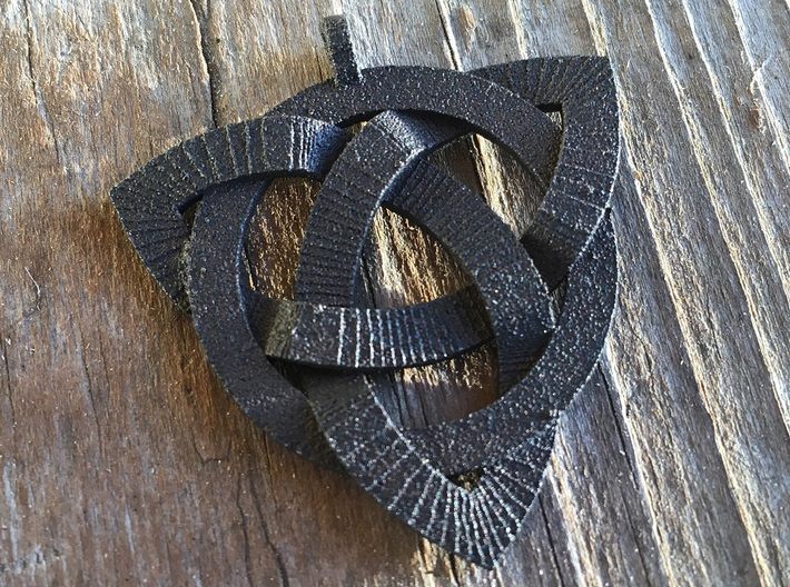 Medium Triquetra Pendant 3d printed Matte Black Steel