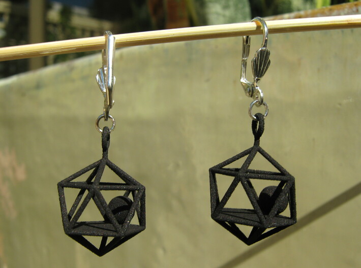 Dodecahedron and Ball Earrings 3d printed