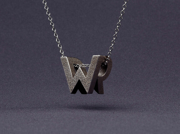 Mymo Steel Monogram Necklace 3d printed Shown with W and R - pick any two letters or numbers