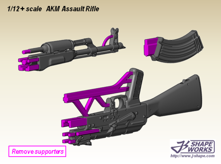 1/12+ AKM Assault Rifle 3d printed 
