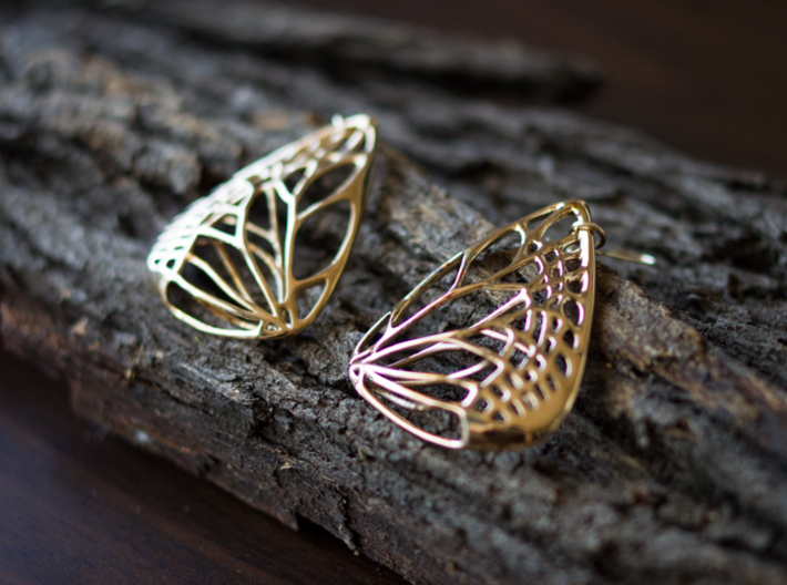 Metal Butterfly Earrings (L) 3d printed Material : Polished Bronze