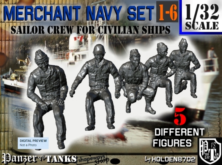 1-32 Merchant Navy Crew Set 1-6 3d printed