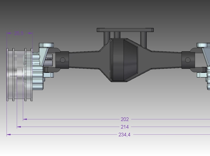 Portal Axle - Axial AX10, SCX10, 4x4x2 3d printed Front axle with Tamiya Pajero wheels and 5mm hex. Frontachse mit Tamiya Pajero Felgen und 5mm breiten Mitnehmern. 