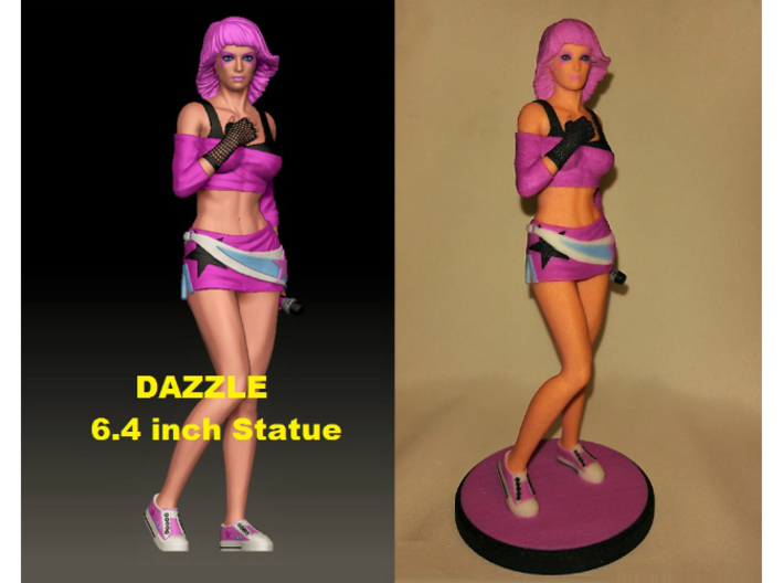 &quot;Dazzle&quot; (80's Inspired Pop Star) 6.4 inch Statue 3d printed Dazzle printed in &quot;Full Color Sandstone&quot;
