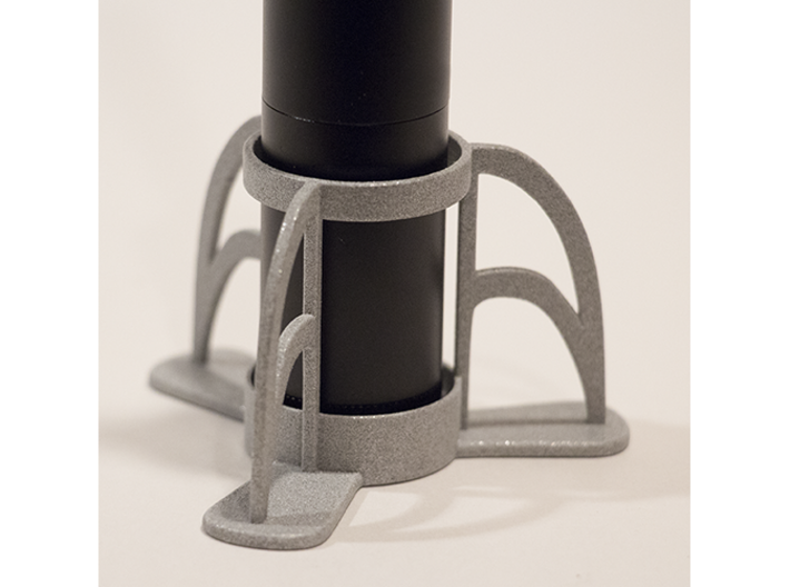 The Rocket e-cig Stand 25mm Type 1 3d printed Polished Alumide (e-cigarette not included).