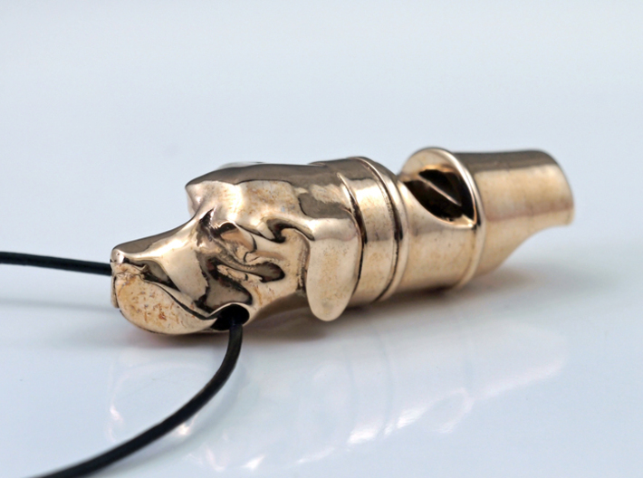 Precious Dog Whistle 3d printed Polished Bronze