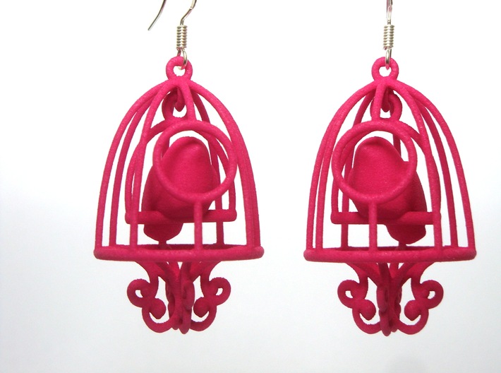 Bird in a Cage Earrings 03 3d printed