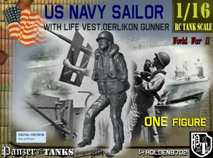 1-16 USN Sailor Oerlikon Gun-2 3d printed
