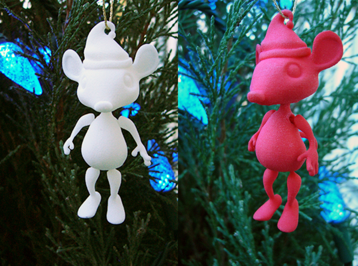 Tiny Christmas Mouse Ornament 3d printed Tiny Dangling Mouse Christmas Ornament