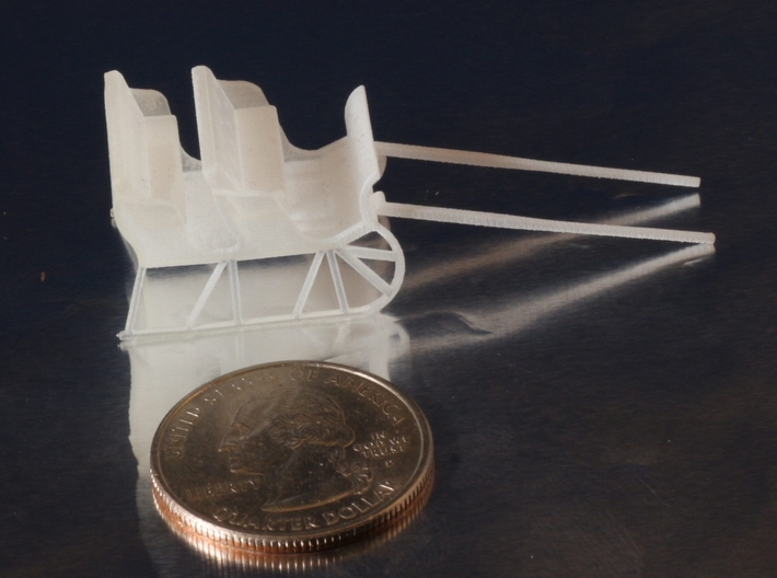 HO Scale Sleigh 3d printed Compared to a Quarter