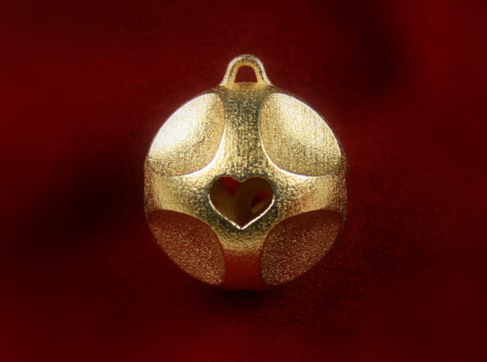 Ornament for Lovers with Hearts inside 3d printed Polished Gold Steel