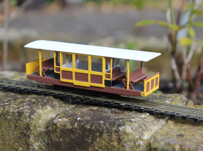 Volk's Railway semi-open railcar  009 3d printed Kit painted but unglazed