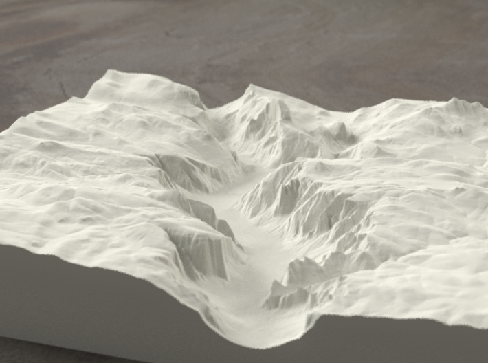 8'' Yosemite Valley, California, USA, Sandstone 3d printed Yosemite valley model rendered in Radiance, viewed from the West, past El Capitan and toward Half Dome.