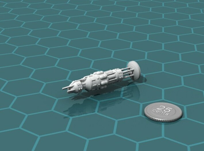 USS Houghton class Troop Transport 3d printed Render of the model, with a virtual quarter for scale.