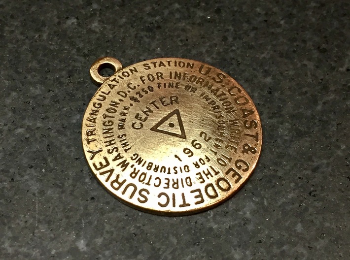 Center of the Nation Benchmar Keychain 3d printed Raw Bronze with added patina and light polishing