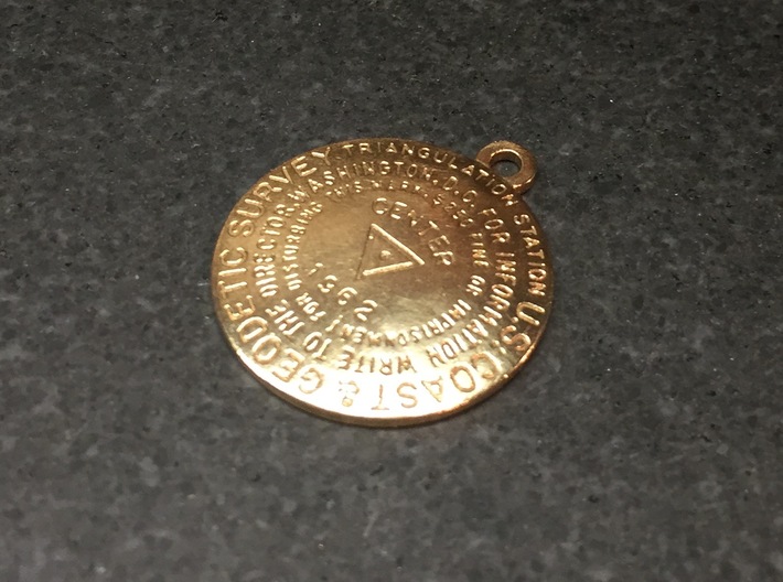 Center of the Nation Benchmar Keychain 3d printed Raw Bronze as received from Shapeways