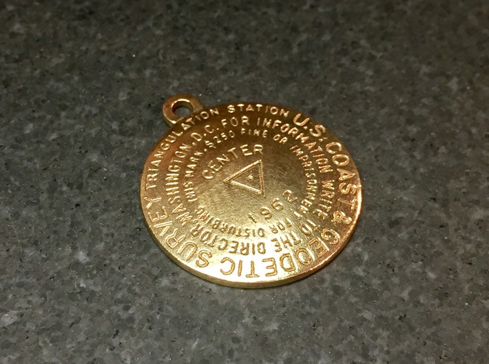 Center of the Nation Benchmar Keychain 3d printed Raw Bronze as received from Shapeways