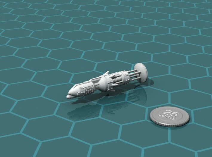 USS Philadelphia class Missile Cruiser 3d printed Render of the model, with a virtual quarter for scale.