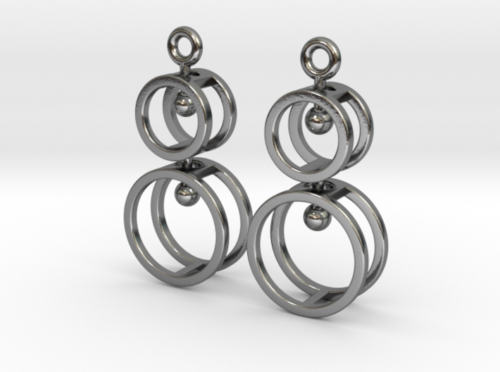 Double Double  -- Earrings in Interlocking metal 3d printed 