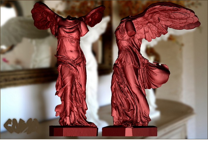 Winged Victory (10&quot; tall) 3d printed Winged Victory of Samothrace (computer rendering, shown in red for contrast)