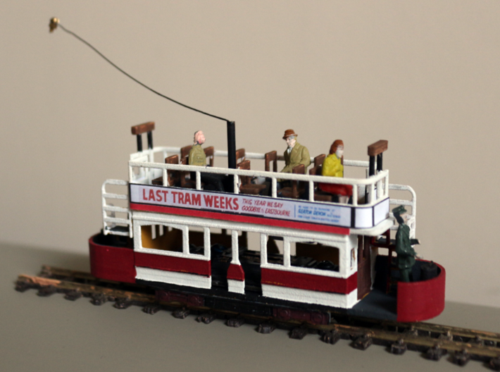 Eastbourne Tramway Car 2 3d printed Finished car - figures and trolley pole/standard not included.