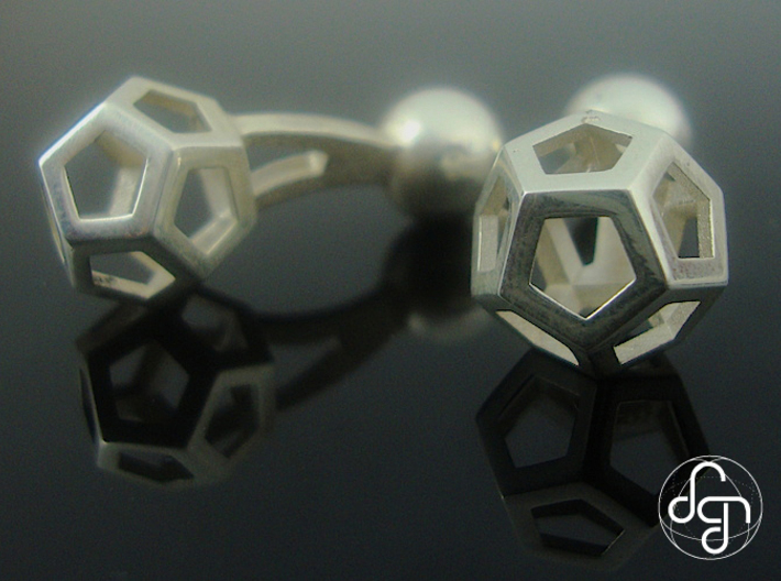 Dodecufflinks 3d printed Close-up [Polished Silver]