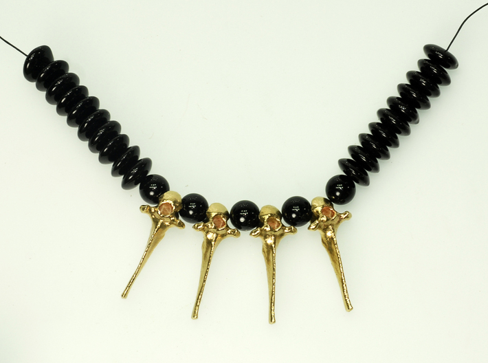 Vertebra Pierced 40mm 3d printed Necklace design in brass and beads