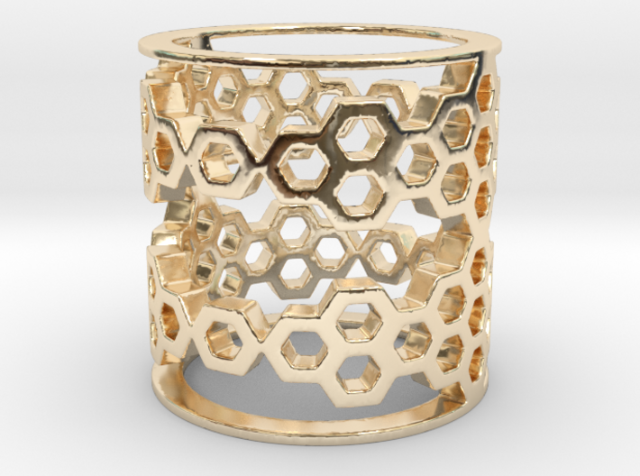 Honeycomb Ring | Size 7 3d printed 14K gold plated