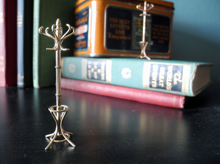 1:24 Miniature Coatrack 3d printed Front: Polished Brass - Back: Raw Bronze