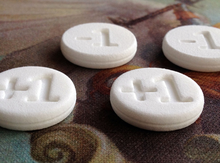 Plus/Minus Counters (Batch of 5) 3d printed White, unpainted.