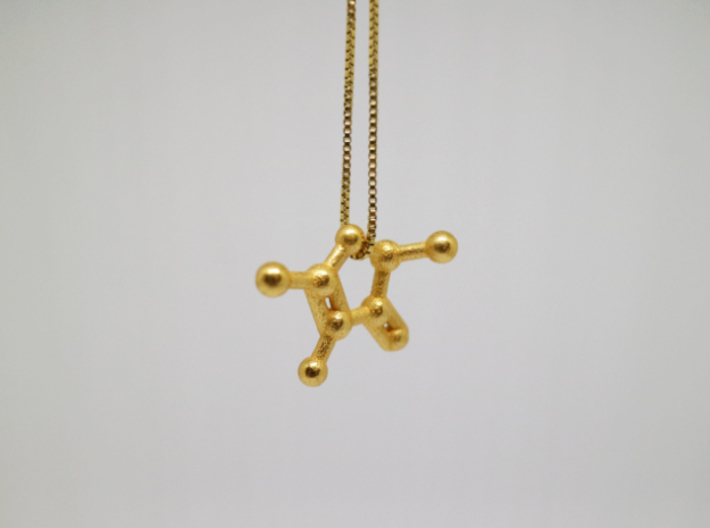 Furaneol (Strawberry Aroma) Molecule Necklace 3d printed Furaneol (Strawberry Aroma) Molecule Necklace in Polished Gold Steel.