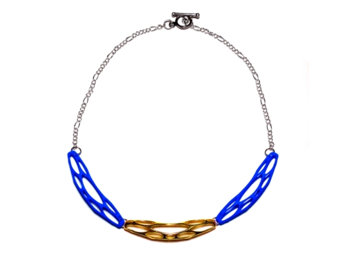 FutureForm Necklace 3d printed Gold Plated Brass + Royal Blue Strong & Flexible Polished