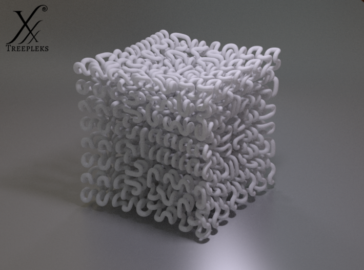 Round 3D Hilbert curve (4th order) 3d printed Cycle render, White Strong Flexible.
