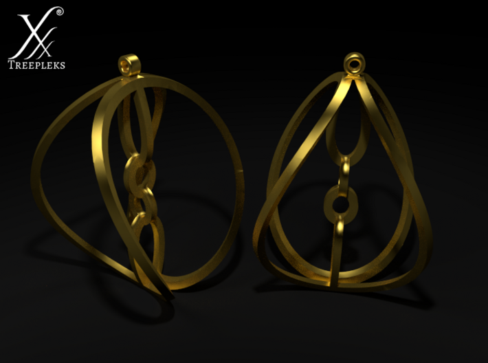 Hypaerial Earrings 3d printed Cycle render. Golden metal.