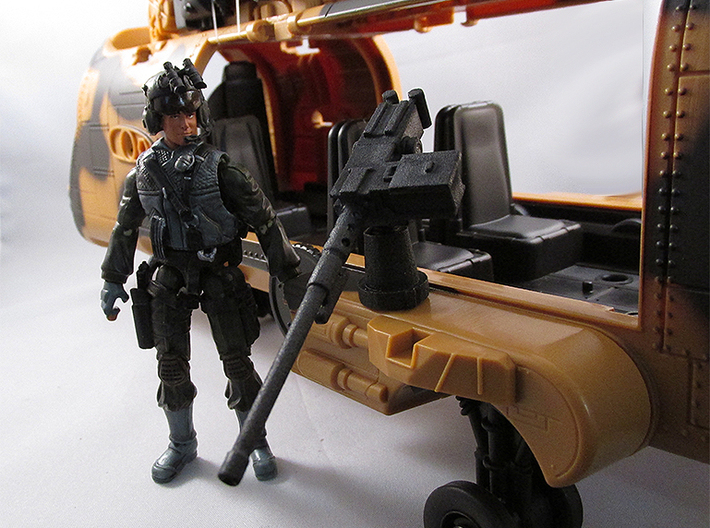 Action figure compatible 1/18 Scale 50 Cal machine 3d printed upgrade your 1/18 vehicles with this modular 50 caliber machine gun. Some retooling and assembly is required for installation.