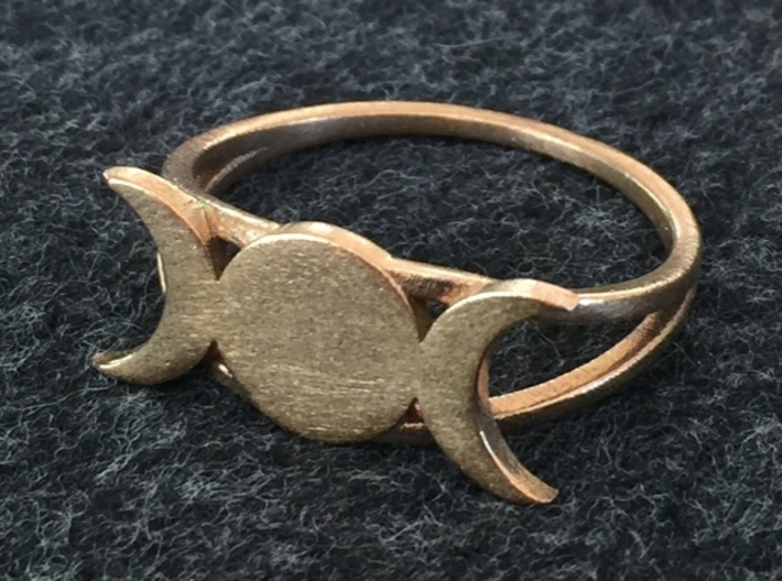 Triple Moon Ring (customize) 3d printed Triple Moon Goddess ring in raw bronze.