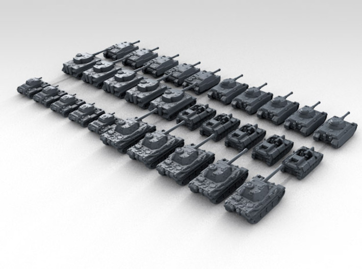 1:700 WW2 German Tank Set 1 (30 Tanks) 3d printed Render showing product detail