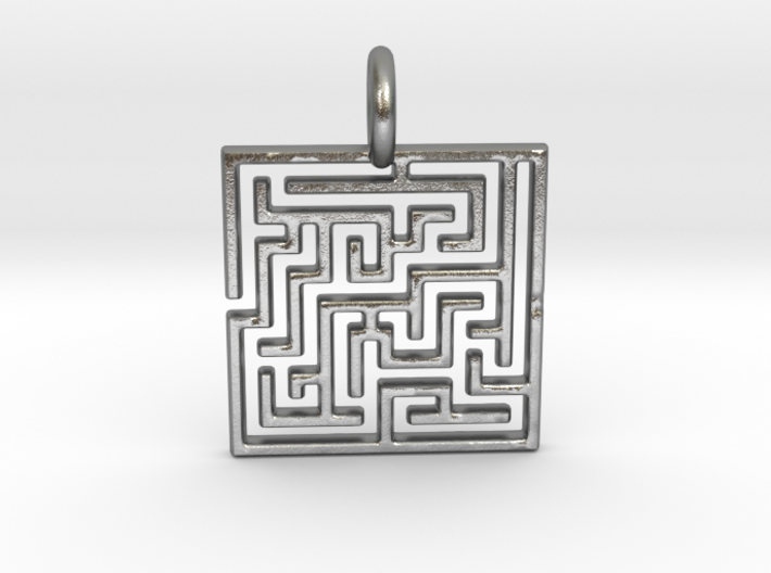 Maze Pendant No.3 3d printed Puzzle Pendant in Sliver