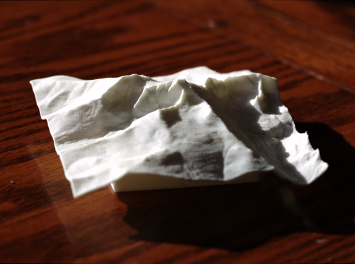 4'' Longs Peak Terrain Model, Colorado, USA 3d printed Photo of model from North with low morning sun