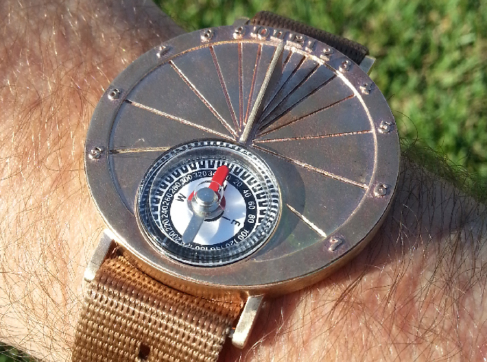 27.75N Sundial Wristwatch For Working Compass 3d printed The sundial wrist watch printed beautifully in bronze.