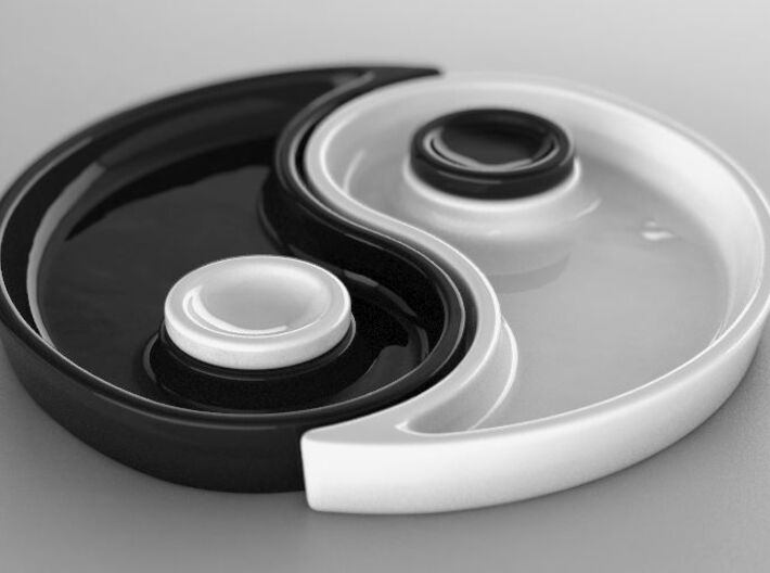 Yin Yang dish with little bowl for souce 3d printed 3D Render for reference
