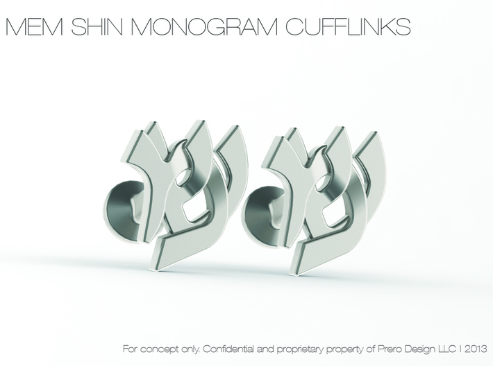 Hebrew Monogram Cufflinks - &quot;Mem Shin&quot; 3d printed