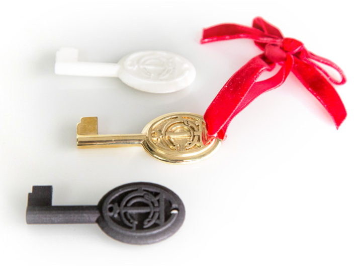 Grand Central Key 3d printed Printed in white strong and flexible, polished brass and black strong and flexible